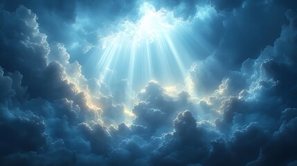 Wall Mural - Heavenly light beams through dark clouds; hope, faith, spirituality background
