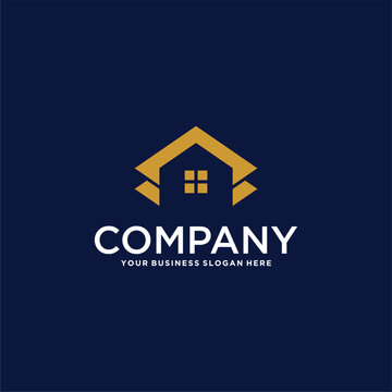 real estate logo design with house and building
