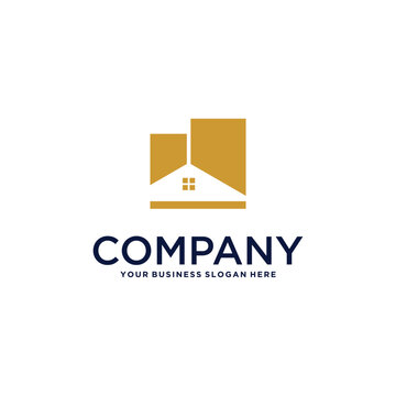 real estate logo design with house and building