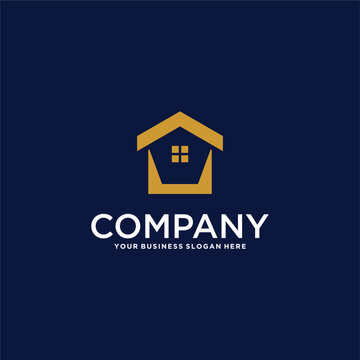 real estate logo design with house and building
