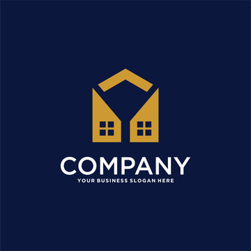 real estate logo design with house and building
