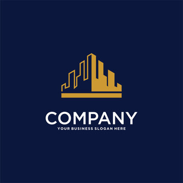 real estate logo design with house and building