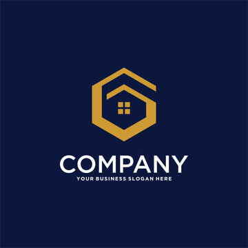 real estate logo design with house and building