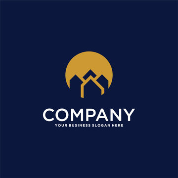 real estate logo design with house and building