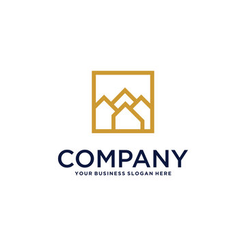 real estate logo design with house and building