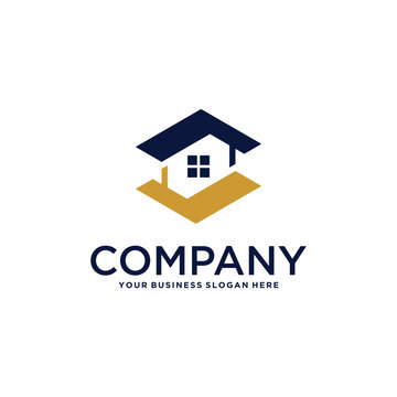 real estate logo design with house and building