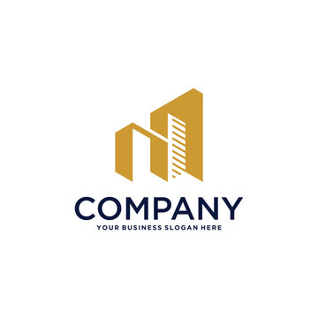 real estate logo design with house and building