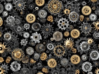 Poster - Abstract background of gold and silver gears on black.
