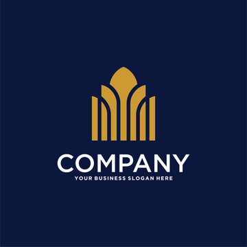 real estate logo design with house and building