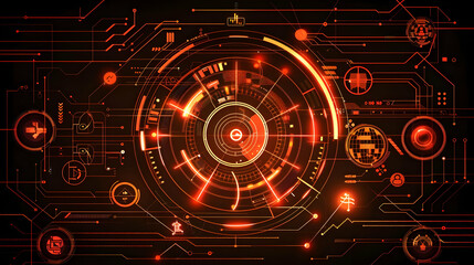 Poster - Abstract digital interface with red and black elements, conveying technology and data visualization.