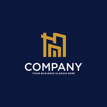 real estate logo design with house and building