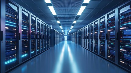 Leinwandbilder - Modern Data Center Server Room Technology Illuminated Corridor