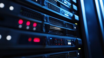 Fototapete - Server Rack Data Center Network Technology Blue Light