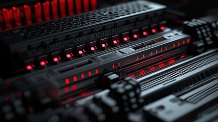 Leinwandbilder - Advanced Technology Server Hardware Close Up Red Lighting
