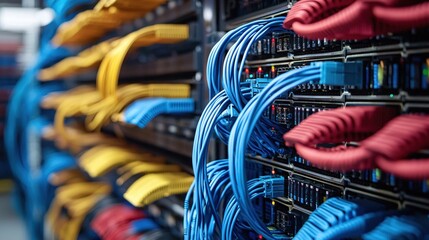 Poster - Network Server Rack Colorful Cables Data Center Technology