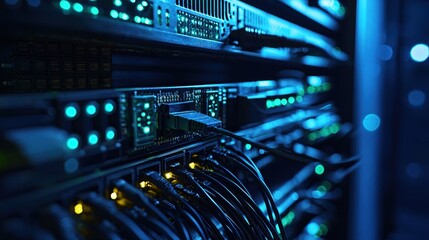 Fototapete - Server Room Network Technology Data Center Digital Infrastructure Blue Light