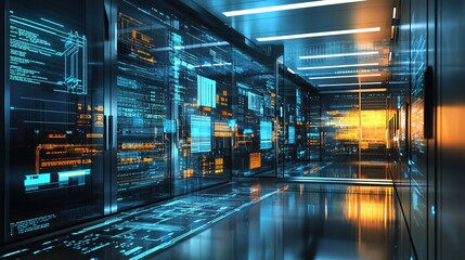 Poster - Futuristic Server Room Data Center Technology Network Corridor