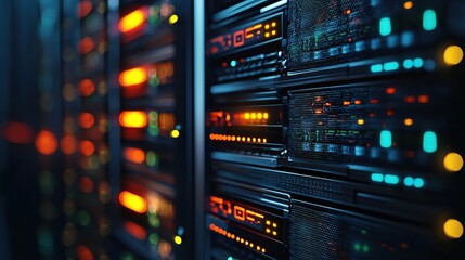 Poster - Modern Data Center Server Room Technology Illuminated Network Infrastructure