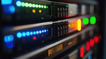 Leinwandbilder - Modern Server Rack Technology Colorful Lights Data Center Network