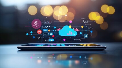 Leinwandbilder - Digital Cloud Computing Data Technology Tablet Interface