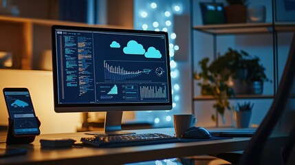 Poster - Modern Workplace Night Scene Cloud Computing Data Analytics