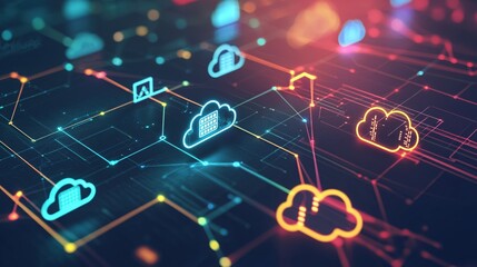 Aufkleber - Digital Cloud Network Technology Abstract Data Flow  Connections