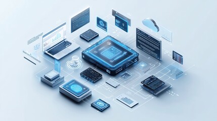 Fototapete - Futuristic Digital Network Technology Data Innovation Cloud Computing System