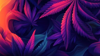 Poster - Neon Cannabis Leaves, Abstract Background, Psychedelic Art, Website Banner