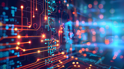 Poster - Abstract representation of circuit board technology with glowing lines and data patterns.