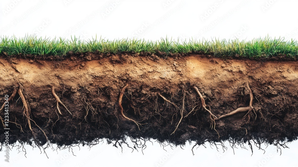 Detailed Cross Section of Soil Layers with Grass and Roots Visible ...