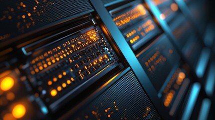 Futuristic Server Rack Data Center Technology Orange Glow