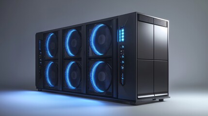 Poster - Futuristic Server Rack Powerful Technology Blue Lighting Modern Data Center Design