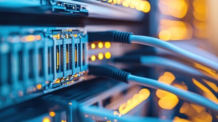 Poster - Data Center Network Server Technology Close Up Blue Orange