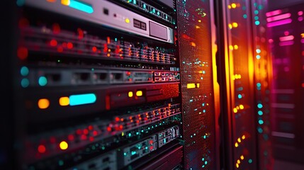 Poster - Vibrant Data Center Server Room Technology Network Lights