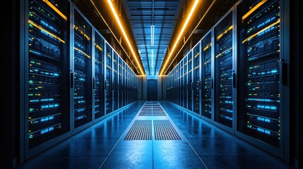 Poster - Modern Data Center Server Room Network Technology Infrastructure