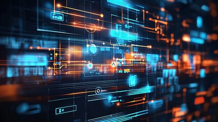 Poster - Abstract Digital Network Technology Background Futuristic Data Flow Interface