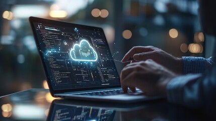 Poster - Cloud Computing Data Management Software Developer Working Late Night Laptop Screen