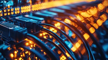 Poster - Vibrant Blue and Orange Tech Cables Data Center Network Server