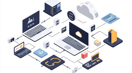Poster - Modern Network Technology Cloud Computing Data Servers Laptop Connection Internet