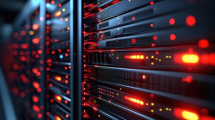 Poster - Red Lit Servers in Modern Data Center Technology