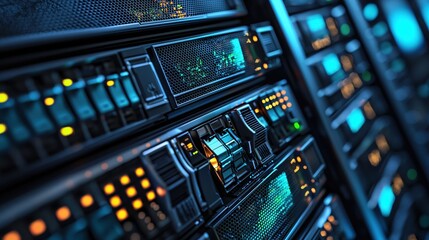 Poster - Powerful Server Rack Close Up Data Center Technology