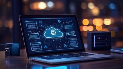 Poster - Secure Cloud Computing Data Network Technology Laptop Night