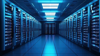 Poster - Modern Data Center Server Room Technology Innovation Blue Lighting