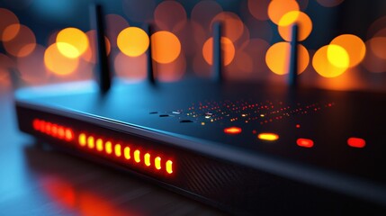 Poster - Modern Wireless Router Network Connection Technology Bokeh Lights
