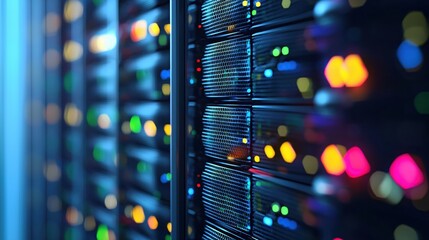 Poster - Illuminated Server Racks Data Center Technology Network Infrastructure