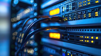 Poster - Data Center Network Server Room Technology Cables Illuminated Blue