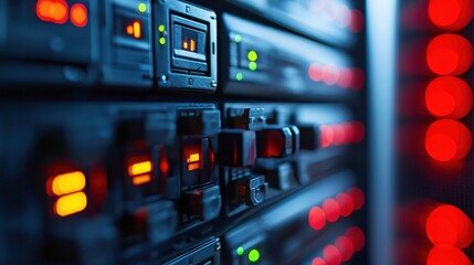 Poster - Server Room Technology Data Center Network Lights Abstract