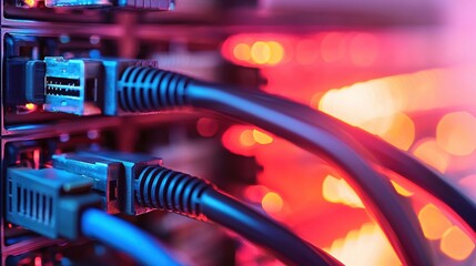 Poster - Network Cables Connected Server Data Center Technology Abstract