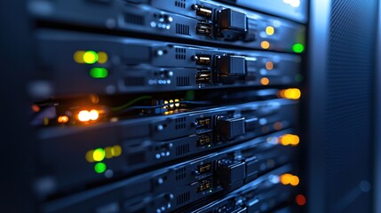 Poster - Powerful Server Rack Data Center Technology Close Up Modern Network Infrastructure