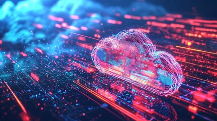 Poster - Digital Cloud Network Data Flow Abstract Technology Background